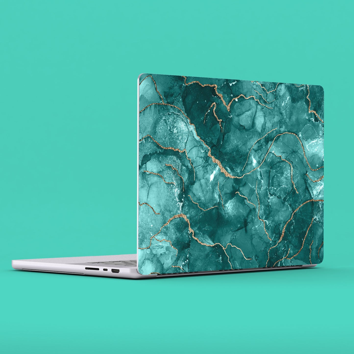 Wrapie Green Emerald Golden Lines Marble Laptop Skin