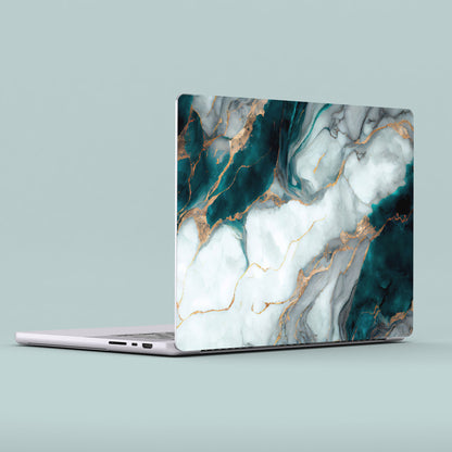 Wrapie Royal Green White Marble Laptop Skin
