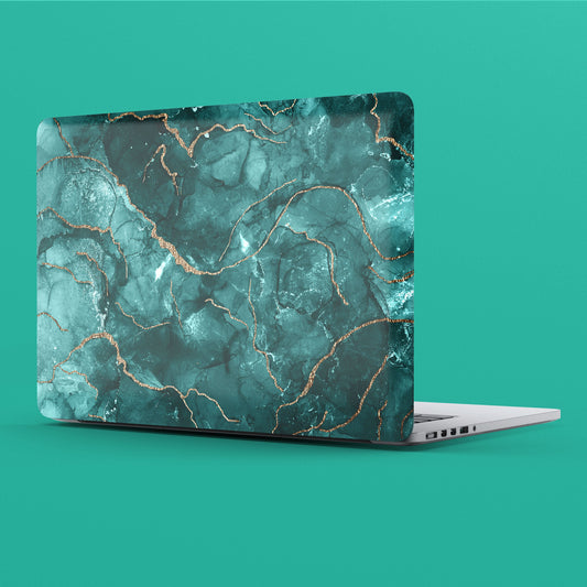 Wrapie Green Emerald Golden Lines Marble Laptop Skin